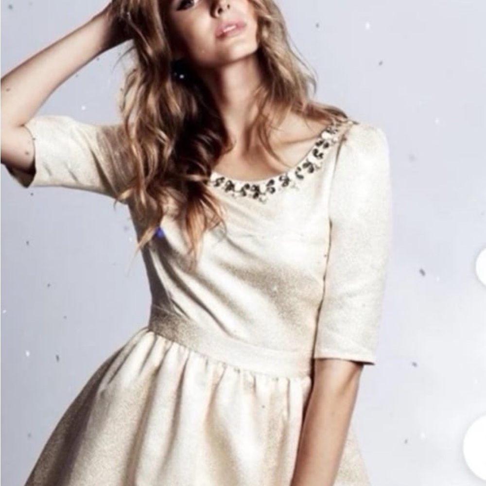 Jack Wills Cream Dress with Embellished Neckline